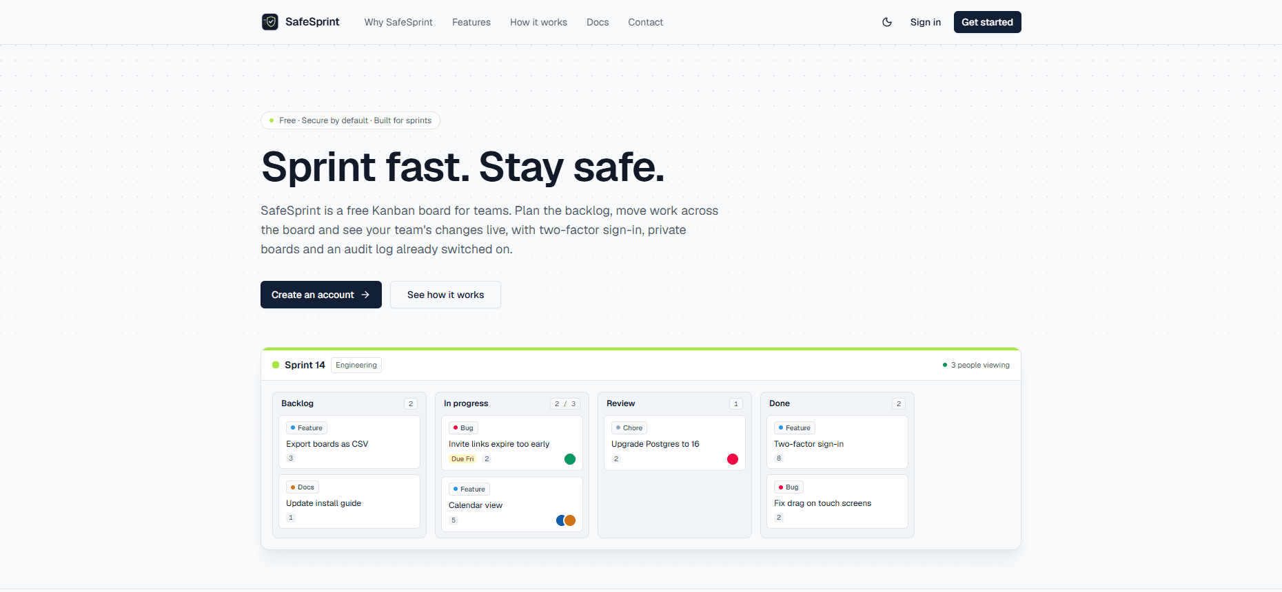 Screenshot of SafeSprint